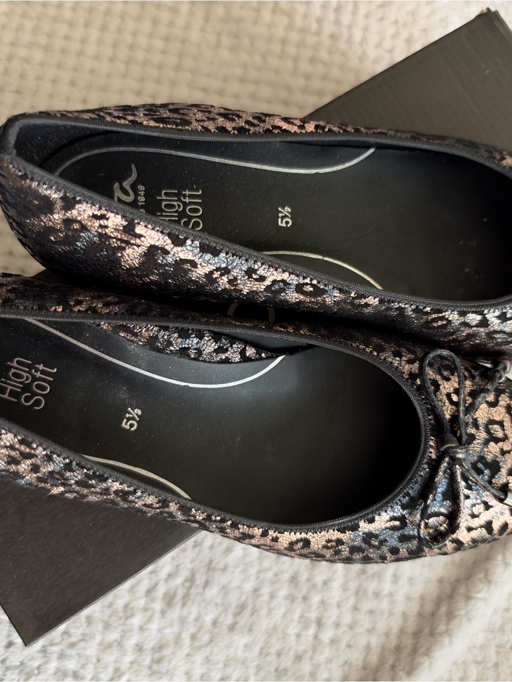 Ara Black & Rose Gold Leopard Ballet Flats